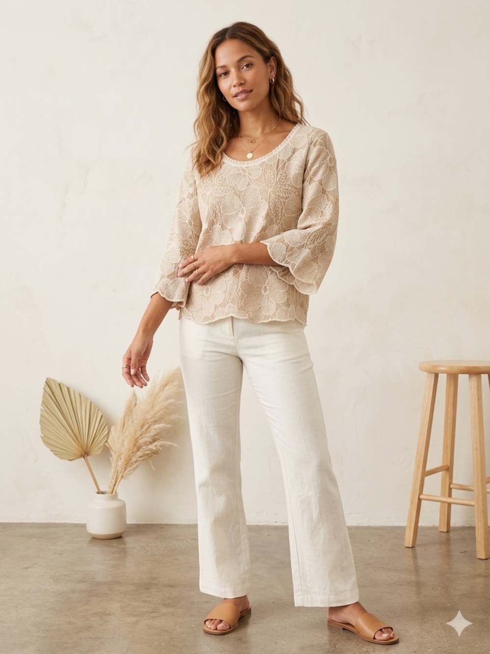 Solitaire Cream Embroidered Floral Top